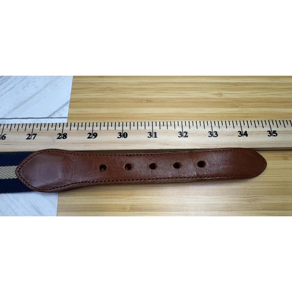 Coach Leather Twill Belt Mens Size 32" Navy Blue Beige Stripe Preppy Career 3880 - Picture 6 of 6